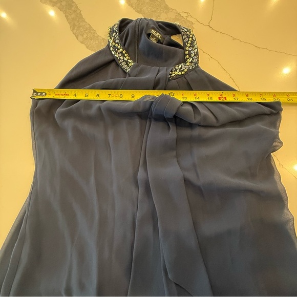 SLNY Sleeveless Halter Beaded Neck Flowing Layered Navy Dress Women’s 14 NEW - Picture 8 of 12